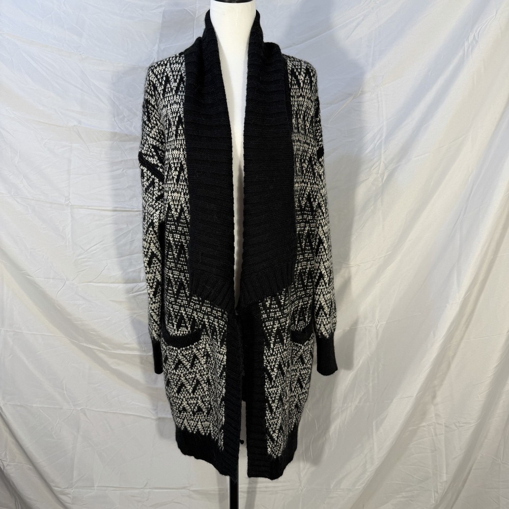Cynthia Rowley Cardigan Sweater Womens Size Large Black White Wool Alpaca Blend